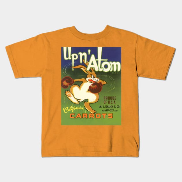 Vintage Up n' Atom Carrots Fruit Crate Label Kids T-Shirt by MasterpieceCafe